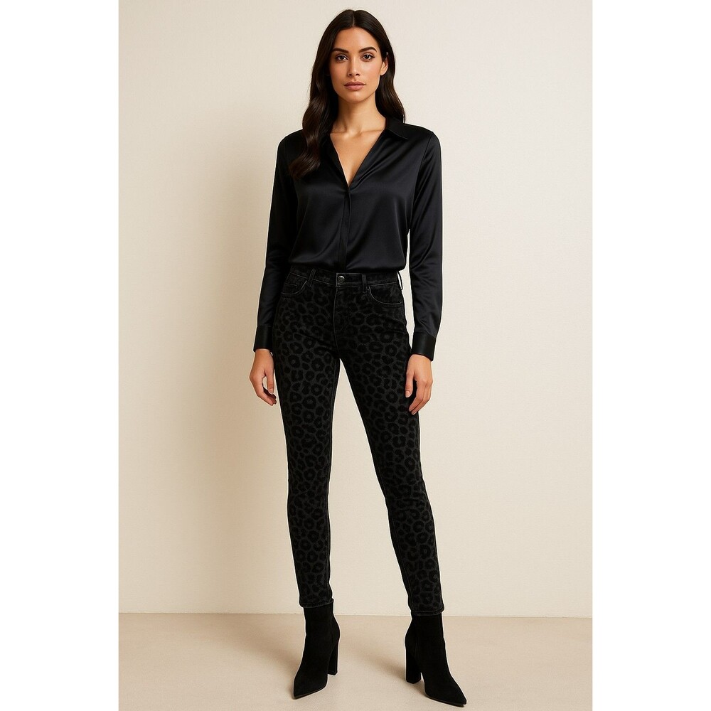 Atelier Notify Paris Bamboo Skinny Jeans Leopard Velvet Jacquard Black Gray 27